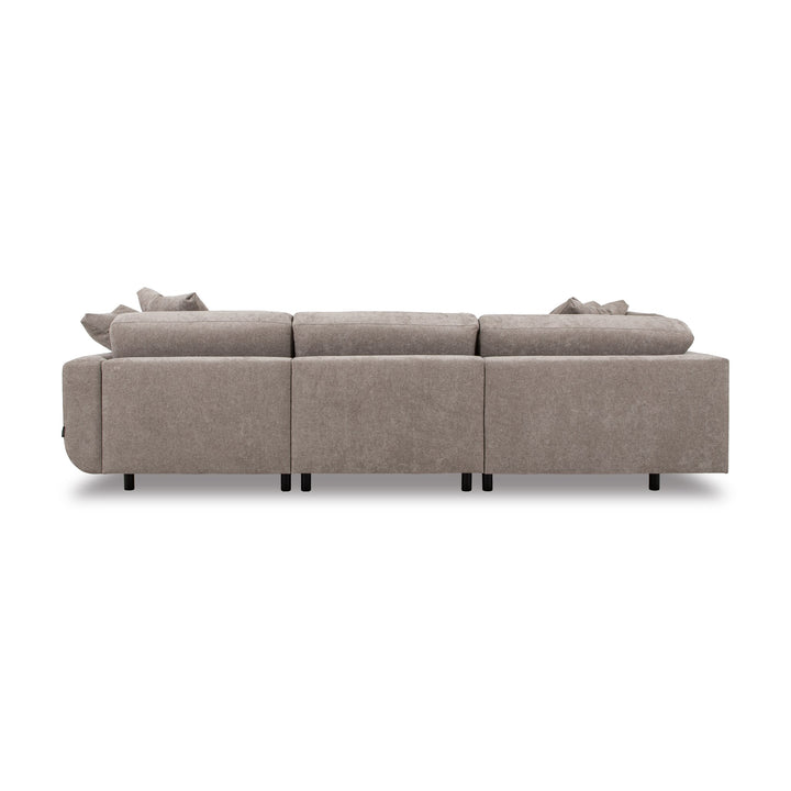 Lazy Sofa i gråbeige stoff sett bakfra, modulsofa med svarte ben