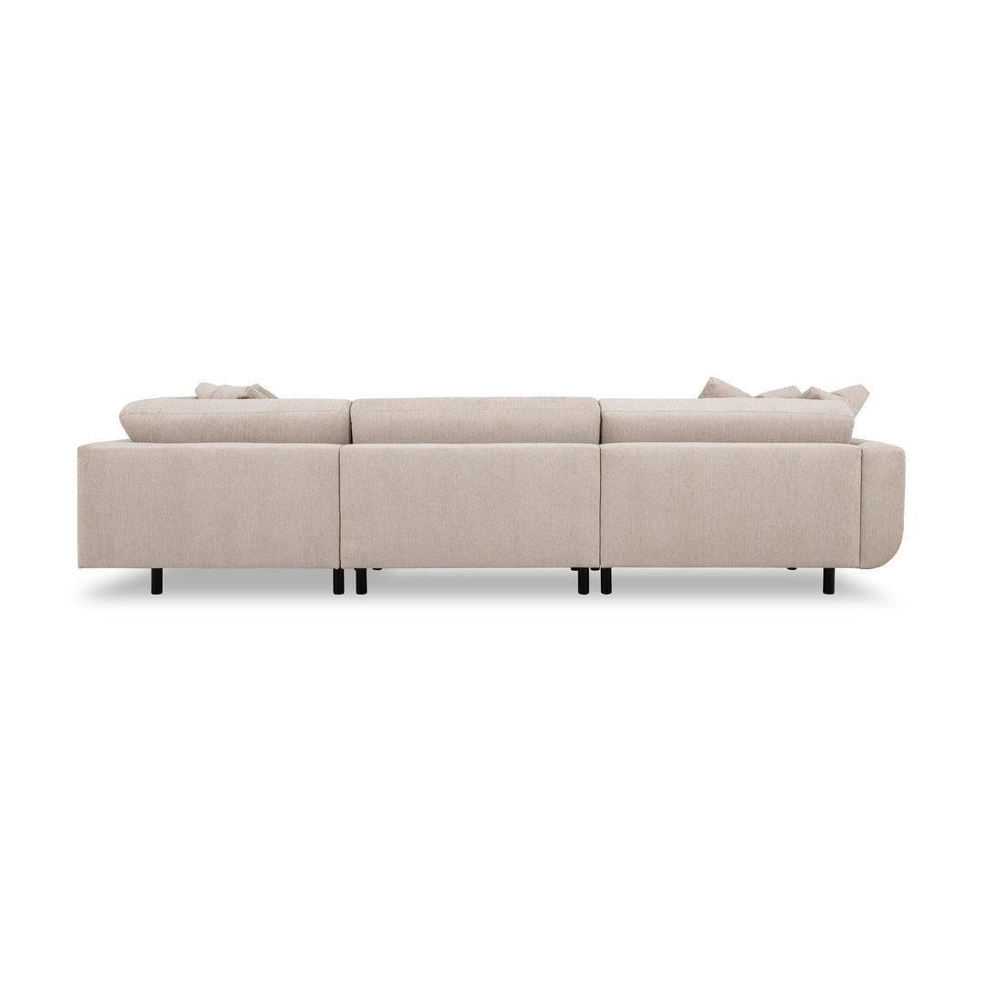 Lazy hjørnesofa i sandfarget chenille, sett bakfra