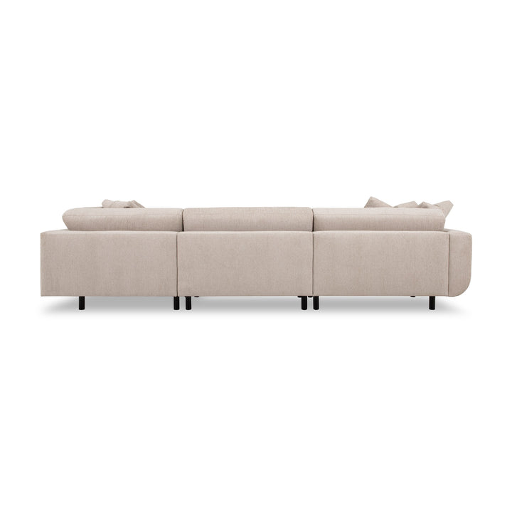 Lazy hjørnesofa i sandfarget chenille, sett bakfra