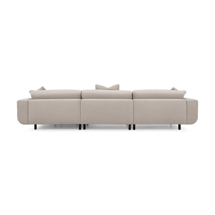Lazy Sofa i kremhvitt stoff sett bakfra, modulsofa med svarte ben