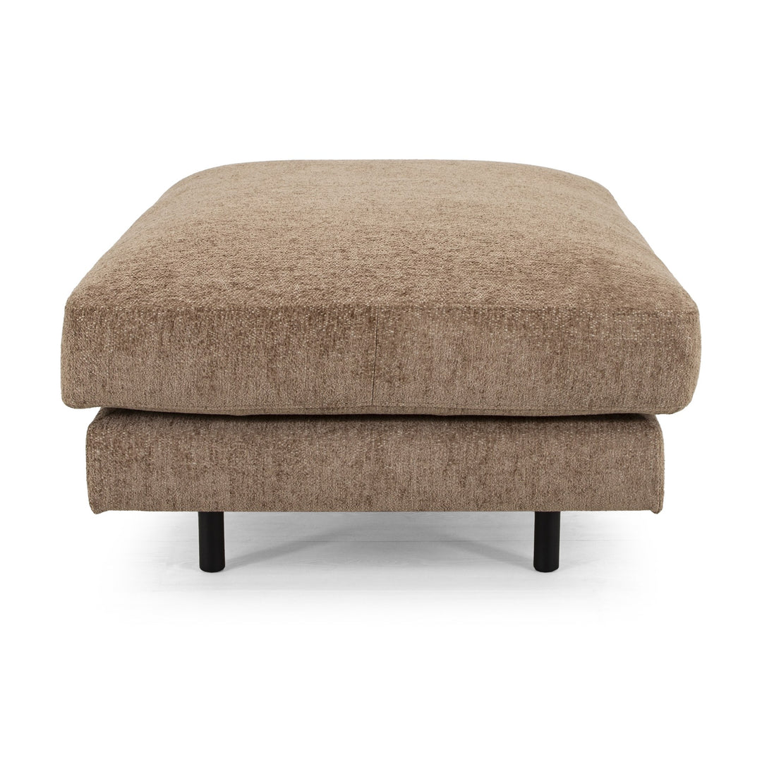 Lazy Puff i lys gråbrun chenille, sett forfra med svarte ben