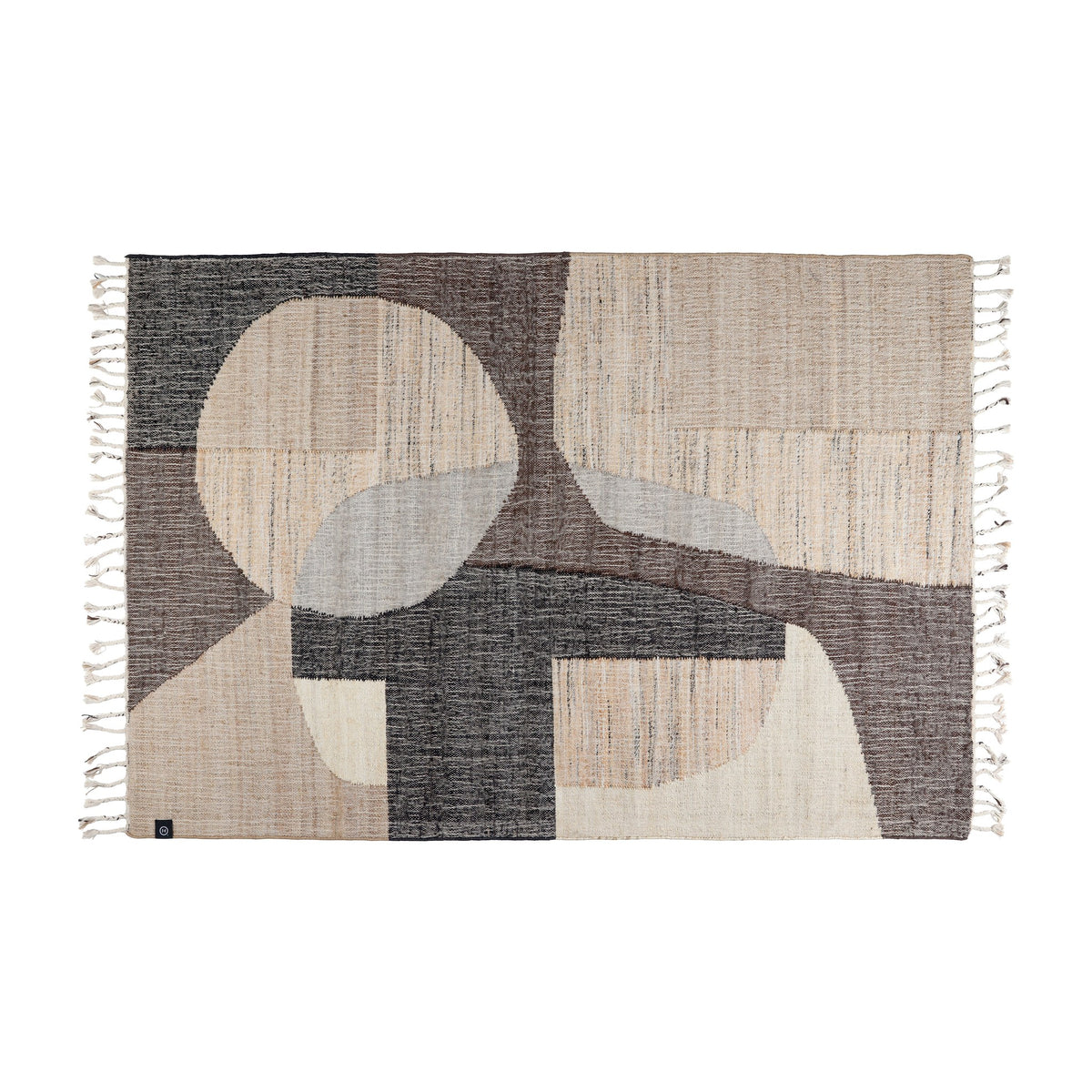 Inhouse Deco teppe, flatvevd jute i natur med sorte og kremfargede felt