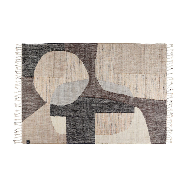 Inhouse Deco teppe, flatvevd jute i natur med sorte og kremfargede felt