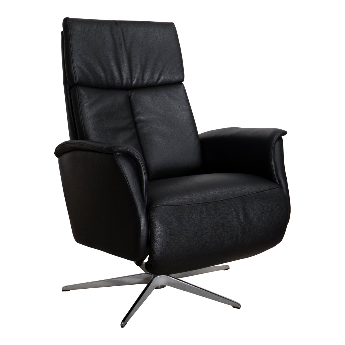 Hjort Knudsen Vile reclinerstol i sort skinn med kryssfot i krom