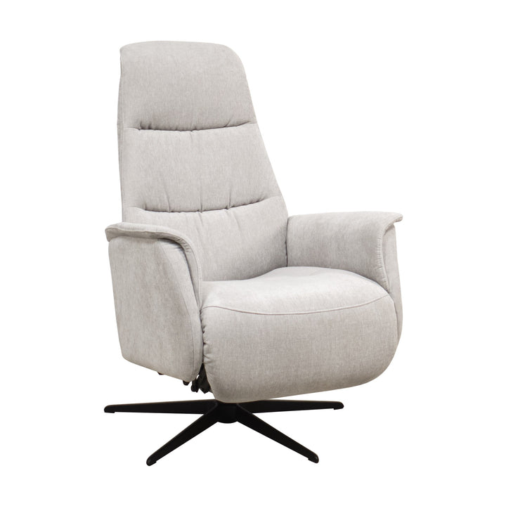 Hjort Knudsen Slimline reclinerstol i lys grå stoff med høy rygg og sort kryssfot