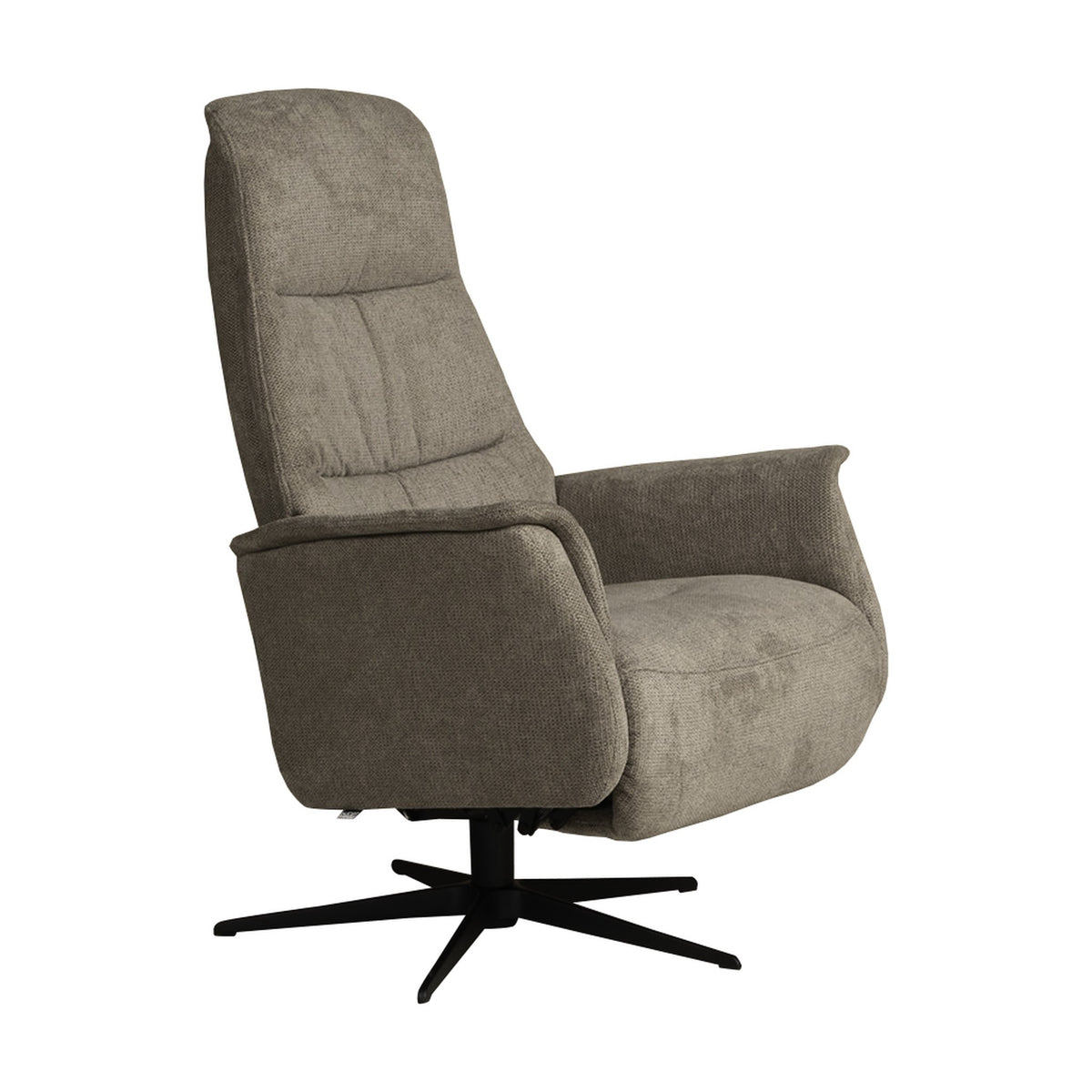 Hjort Knudsen Slimline reclinerstol i lys grå stoff med høy rygg og sort kryssfot