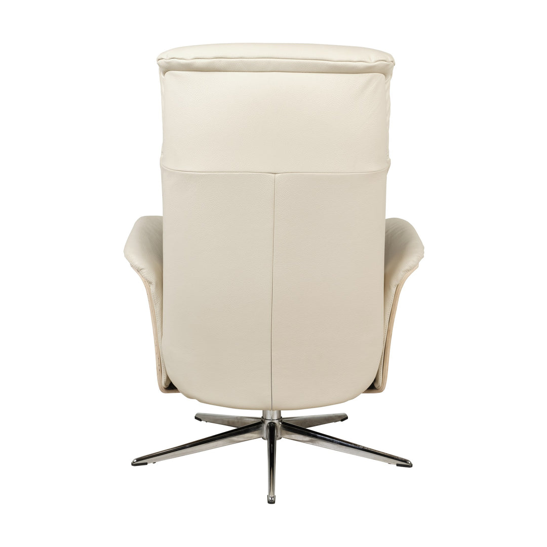 Hjort Knudsen 8295 Superior lenestol i offwhite skinn, sett bakfra, med kryssfot i krom