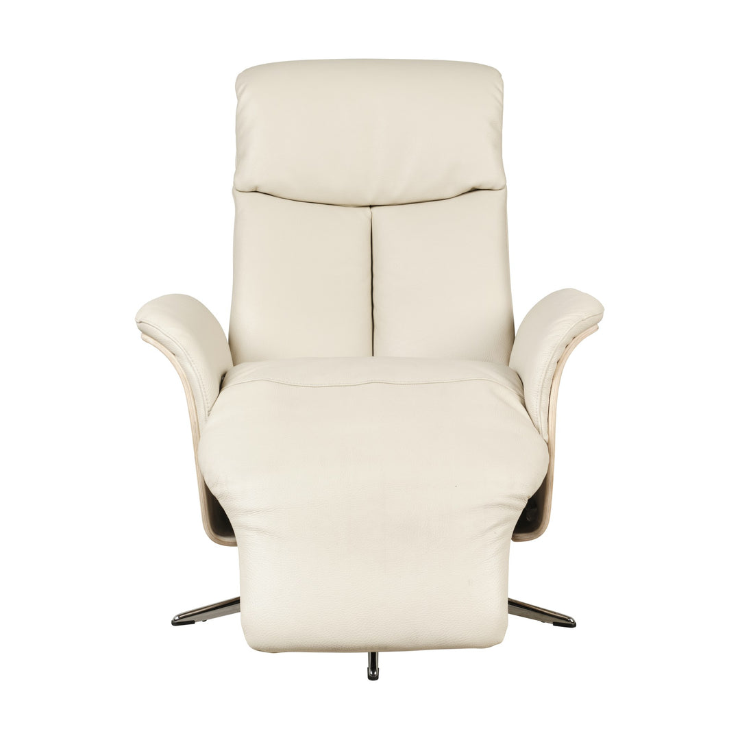 Hjort Knudsen 8295 Superior lenestol i offwhite skinn med armlener og kryssfot i krom, forfra