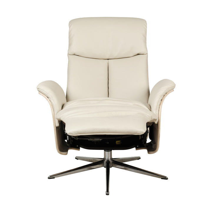 Hjort Knudsen 8295 Superior lenestol i offwhite skinn med kryssfot i krom, forfra
