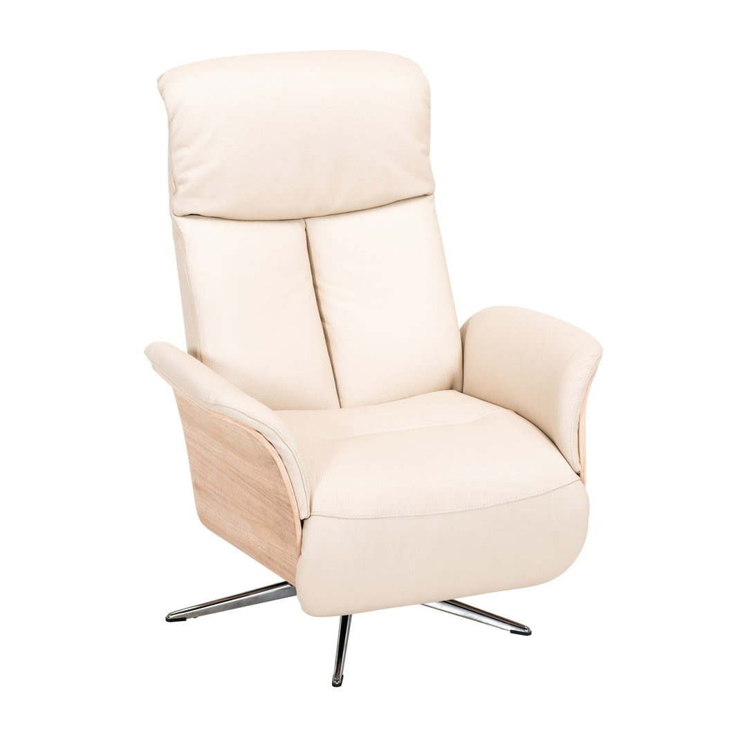 Hjort Knudsen 8295 Superior lenestol i offwhite skinn med lyst eikeskall og kryssfot i krom