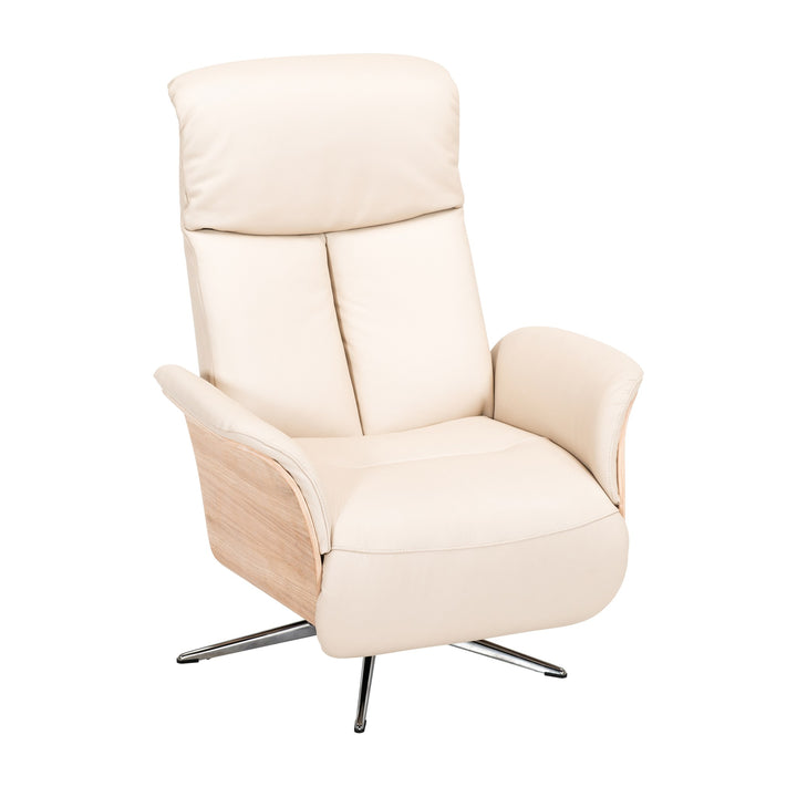 Hjort Knudsen 8295 Superior lenestol i offwhite skinn med lyst eikeskall og kryssfot i krom