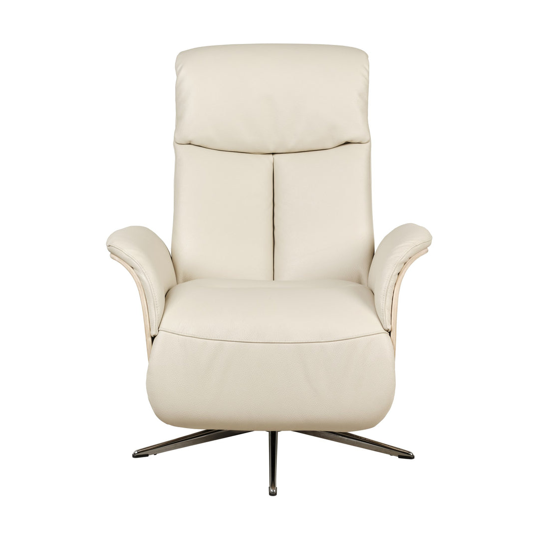 Hjort Knudsen 8295 Superior lenestol i offwhite skinn med eikeskall, fra siden