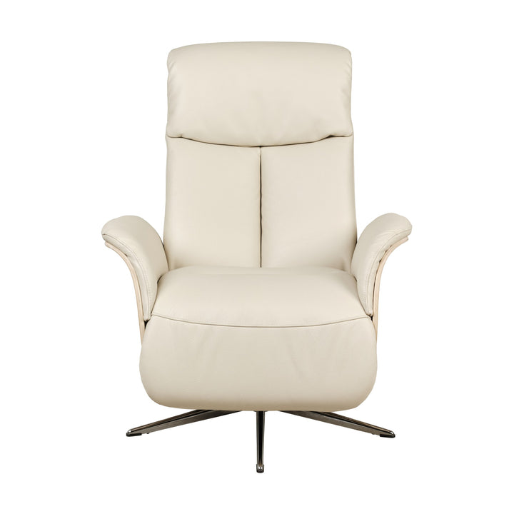 Hjort Knudsen 8295 Superior lenestol i offwhite skinn med eikeskall, fra siden