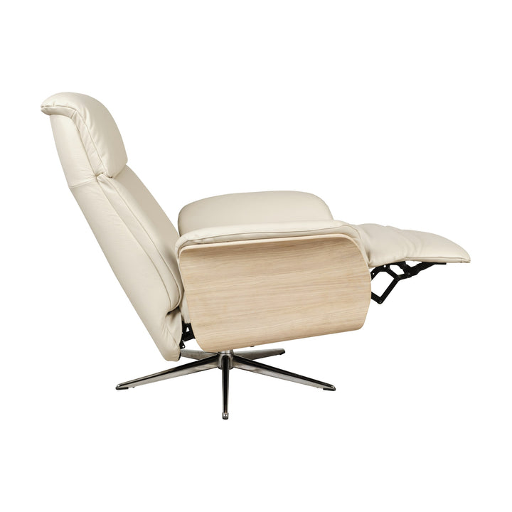 Hjort Knudsen 8295 Superior lenestol i offwhite skinn, utfelt fotstøtte og kryssfot i krom