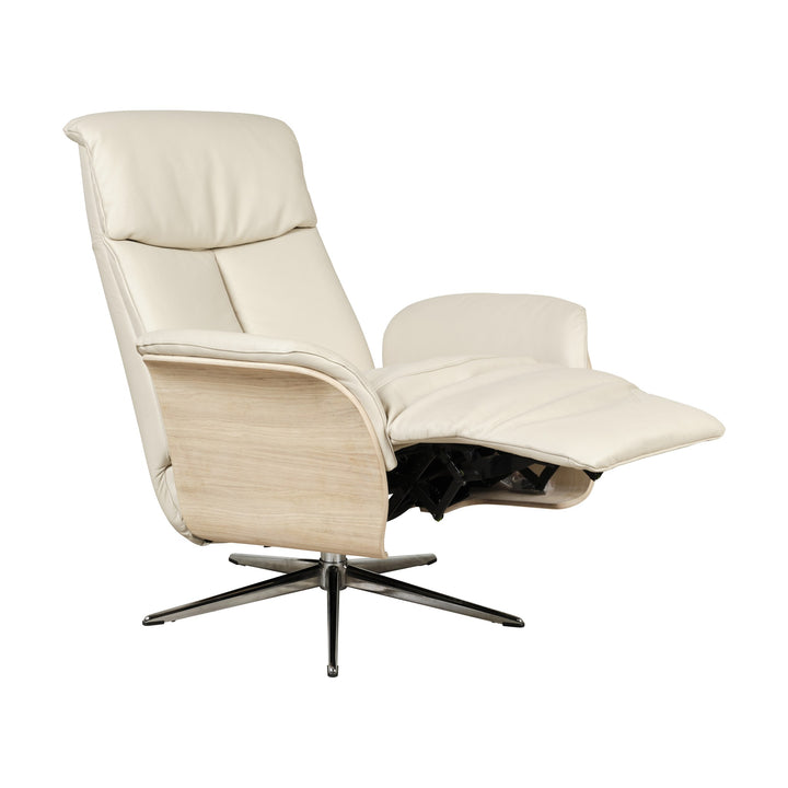 Hjort Knudsen 8295 Superior lenestol i offwhite skinn med utfelt fotstøtte, forfra