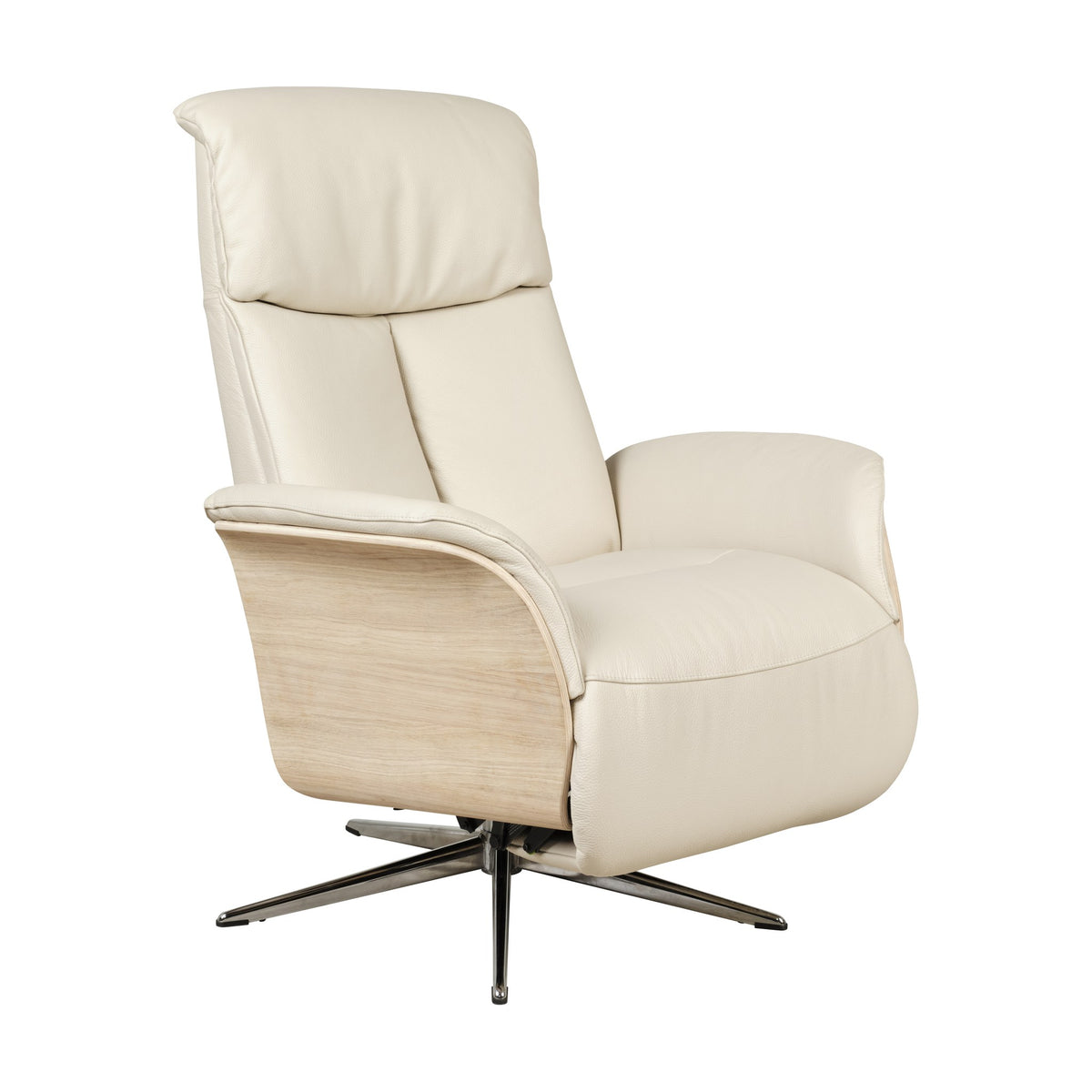 Hjort Knudsen 8295 Superior lenestol i offwhite skinn med eikeskall og kryssfot i krom
