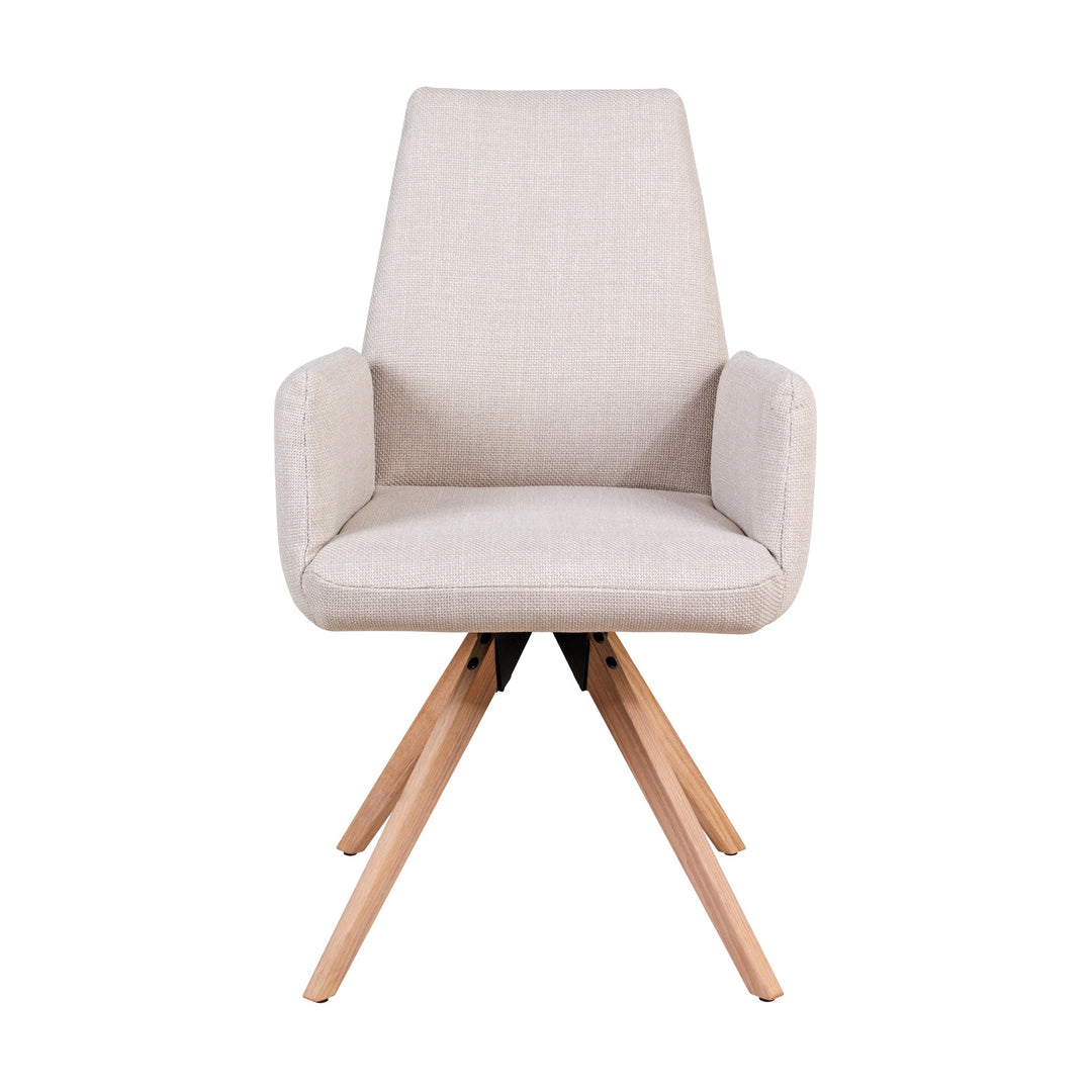 Hjort Knudsen 9063 spisestol i beige stoff med armlener og eikeben