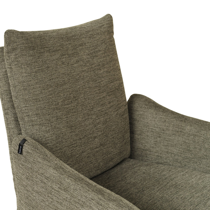 Hjort Knudsen 9263 spisestol, nærbilde av olivengrønn chenille og armlene