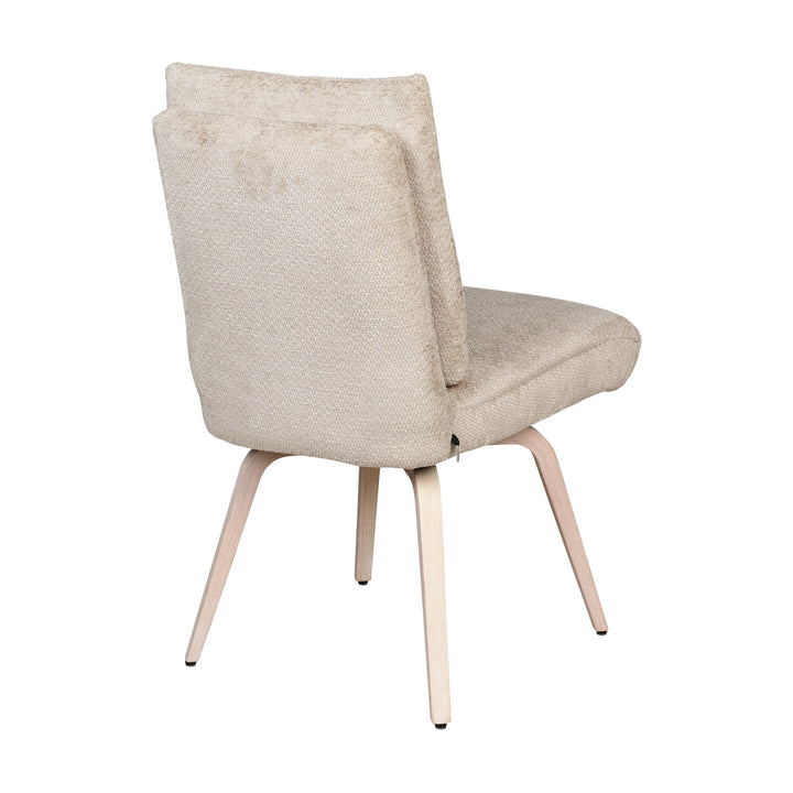 Hjort Knudsen 9267 spisestol i beige chenille, bakside med lyse svingbein.