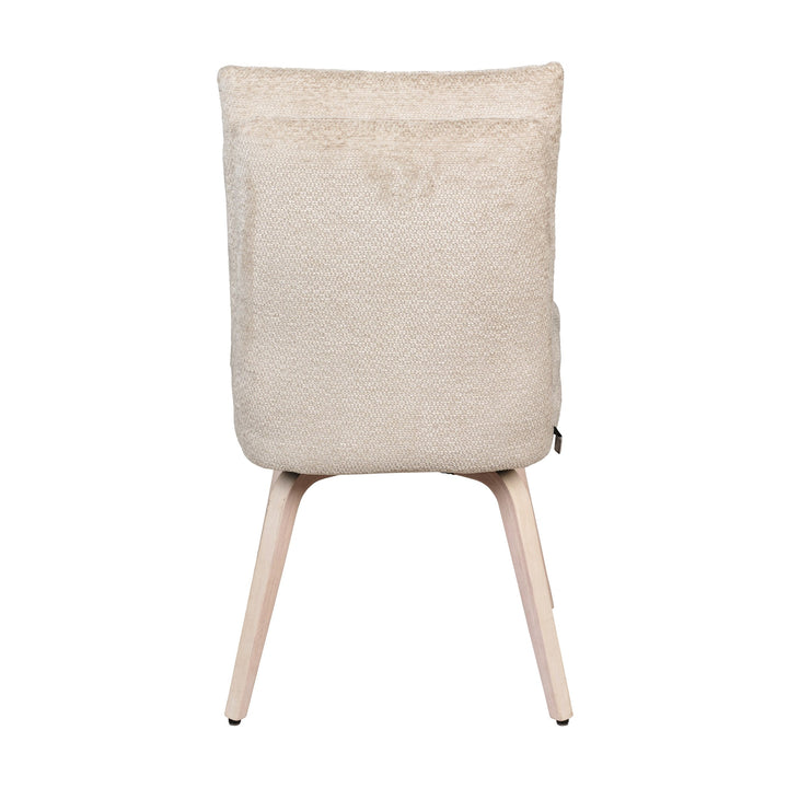 Hjort Knudsen 9267 spisestol i beige chenille, ryggputen sett rett bakfra.