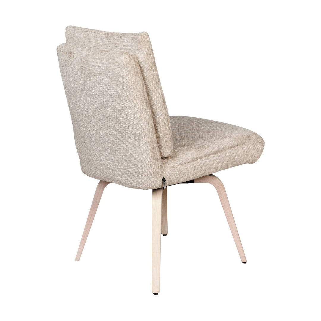 Hjort Knudsen 9267 spisestol i beige chenille, sett fra hjørnet bak.