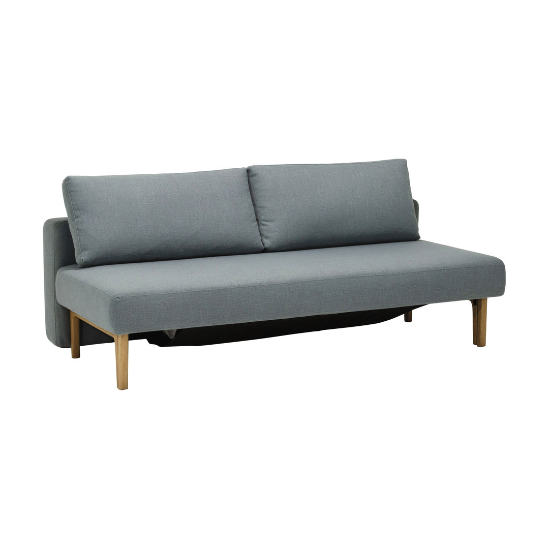 Hovden Sleepy sovesofa i grått stoff med eikeben