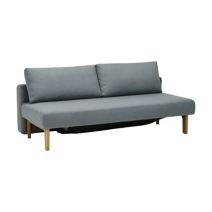 Hovden Sleepy sovesofa i grått stoff med eikeben