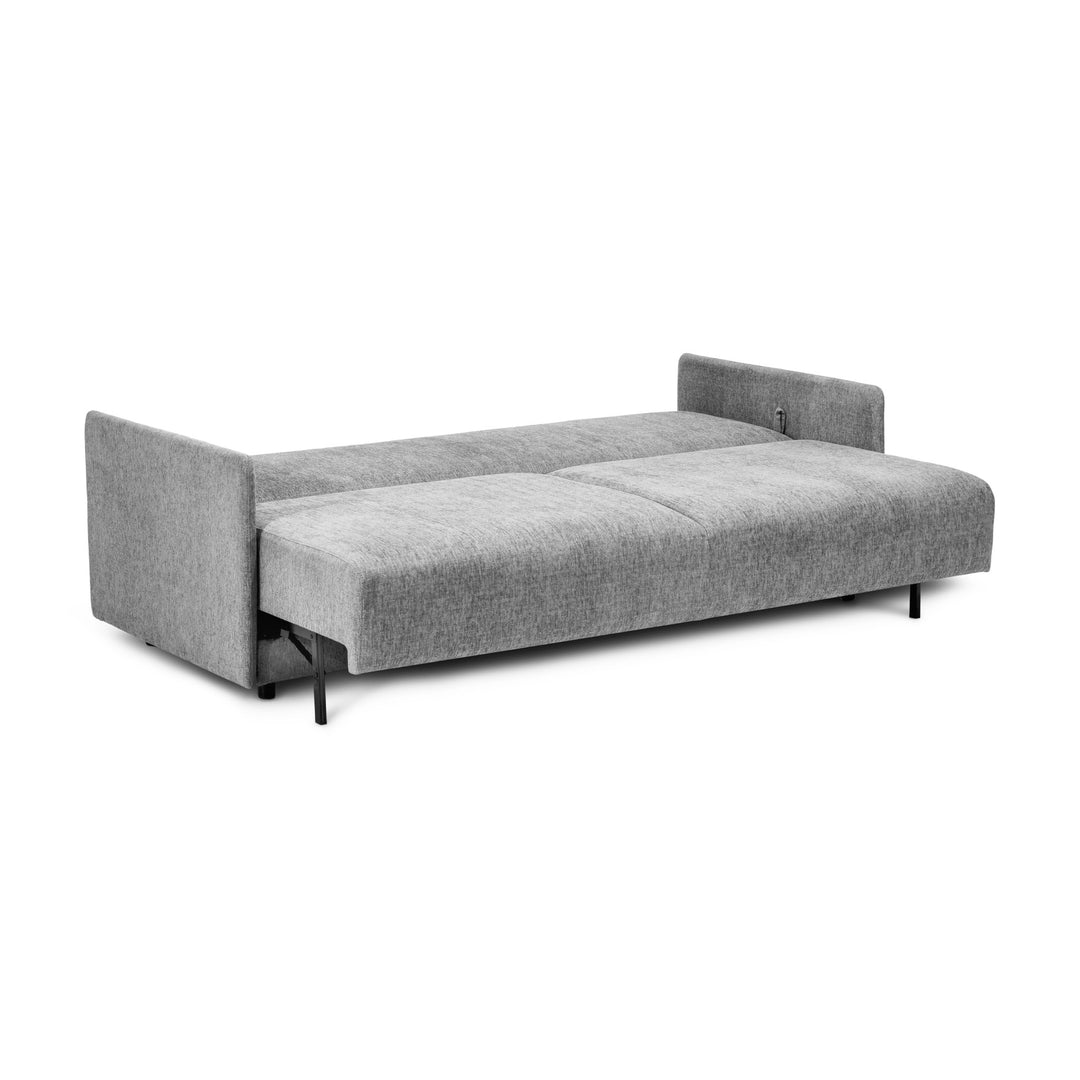 Hovden Flexy sovesofa i grå, utfelt til dobbel seng sett bakfra