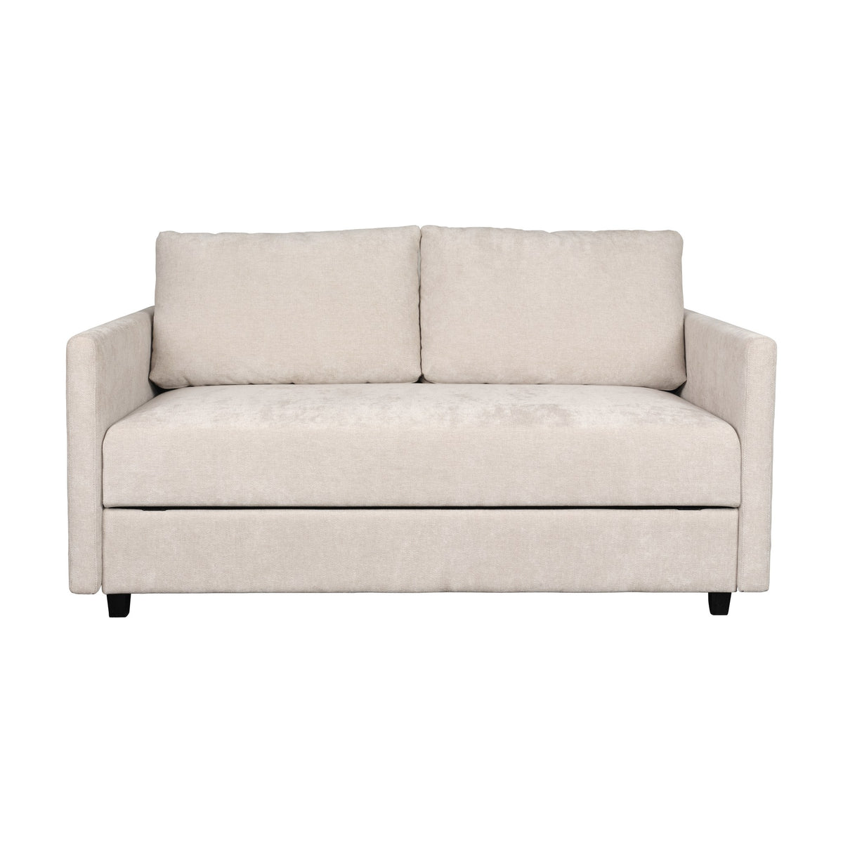 Hovden Smarty sovesofa 2-seter i beige chenille med to ryggputer, sett forfra.
