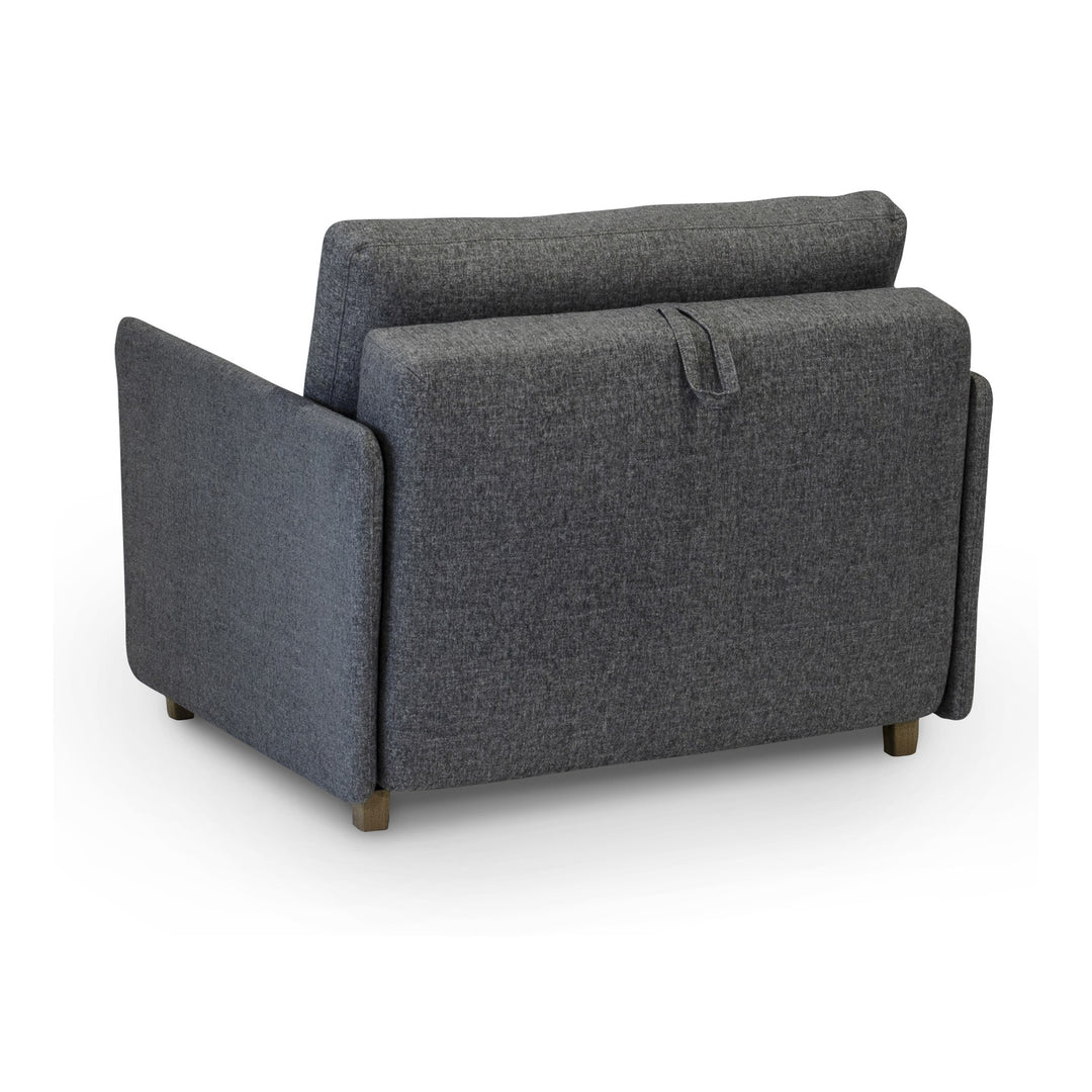 Hovden Smarty sovesofa 1-seter i mørk grå stoff, sett bakfra.