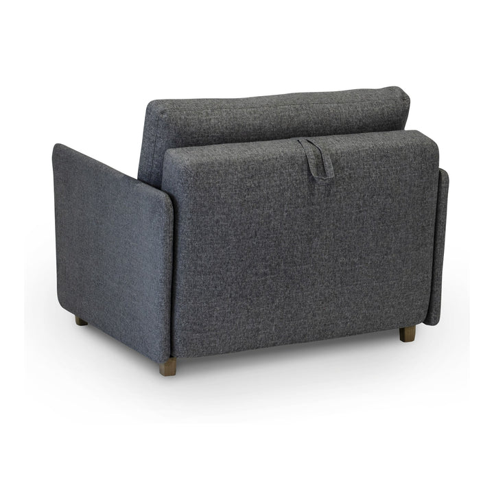 Hovden Smarty sovesofa 1-seter i mørk grå stoff, sett bakfra.