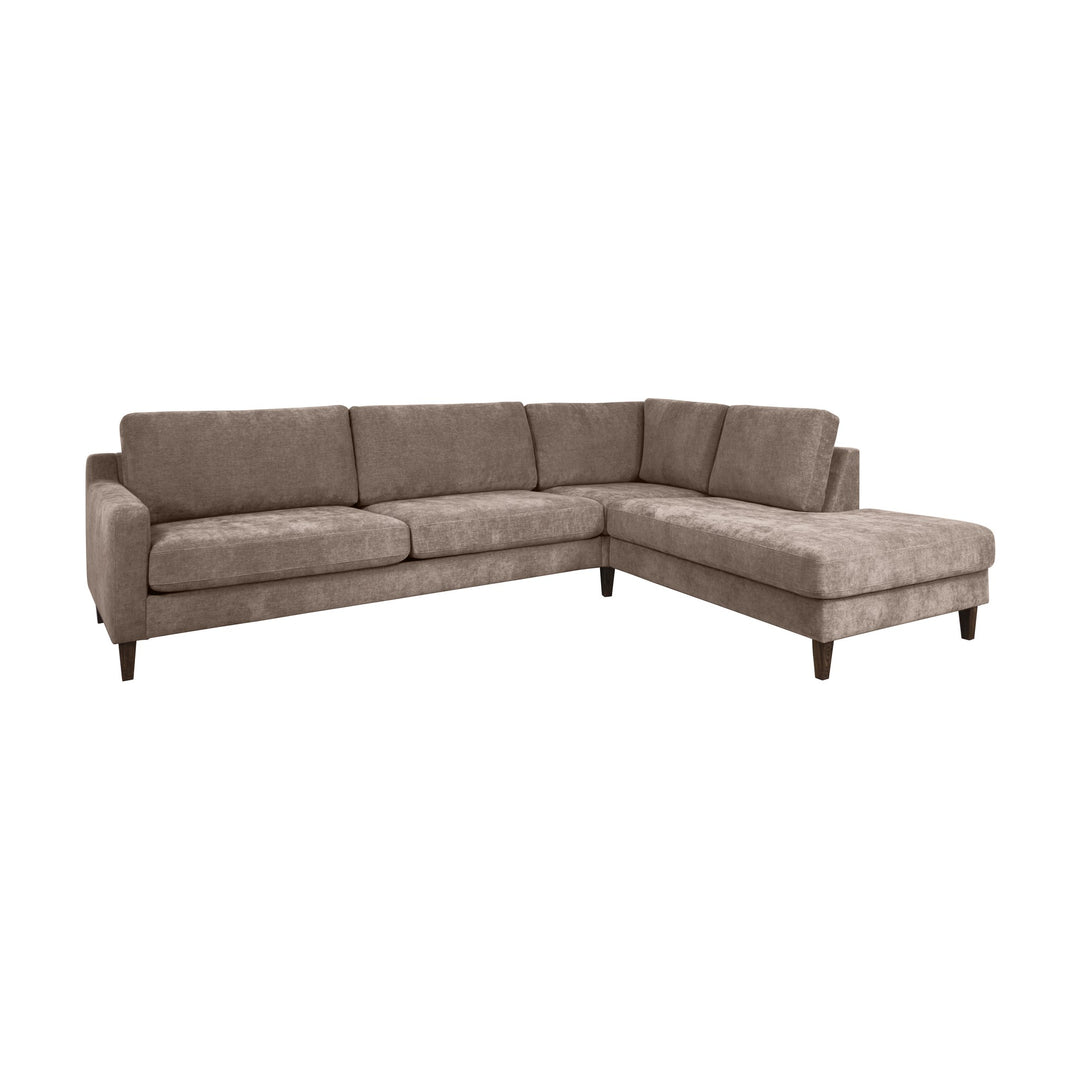 Hovden Scandinavian Touch modulsofa i gråbeige, sett skrått forfra med mørke treben.