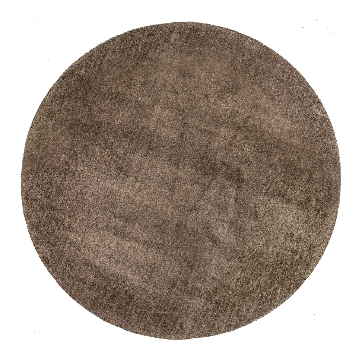 Lone Sensation rundt teppe i taupe med myk, blank overflate