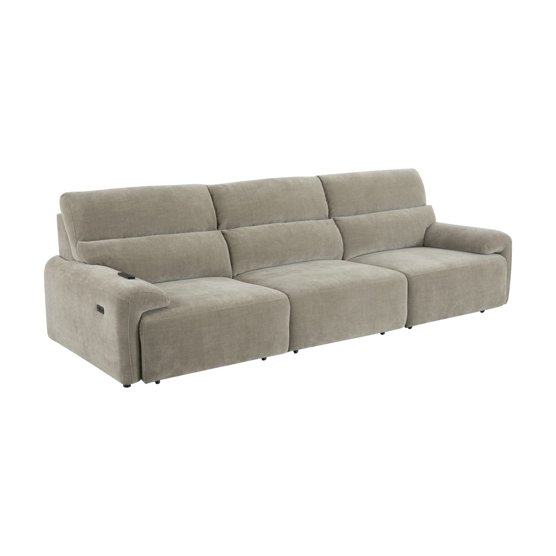 Savona 3-seter sofa i gråbeige chenille med høy rygg, sett skrått forfra