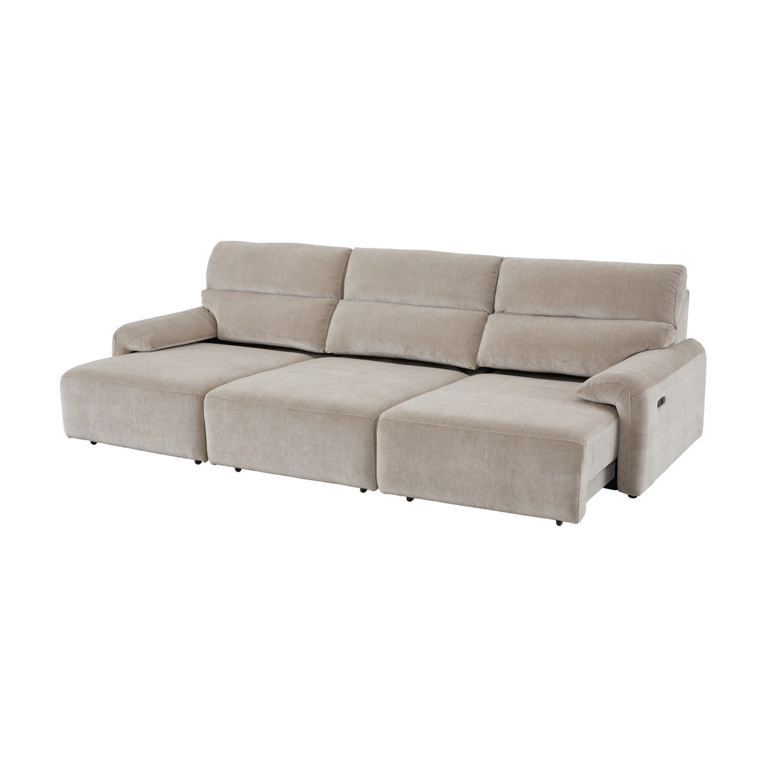 Savona 3-seter sofa i lys beige chenille med høy rygg, sett skrått forfra