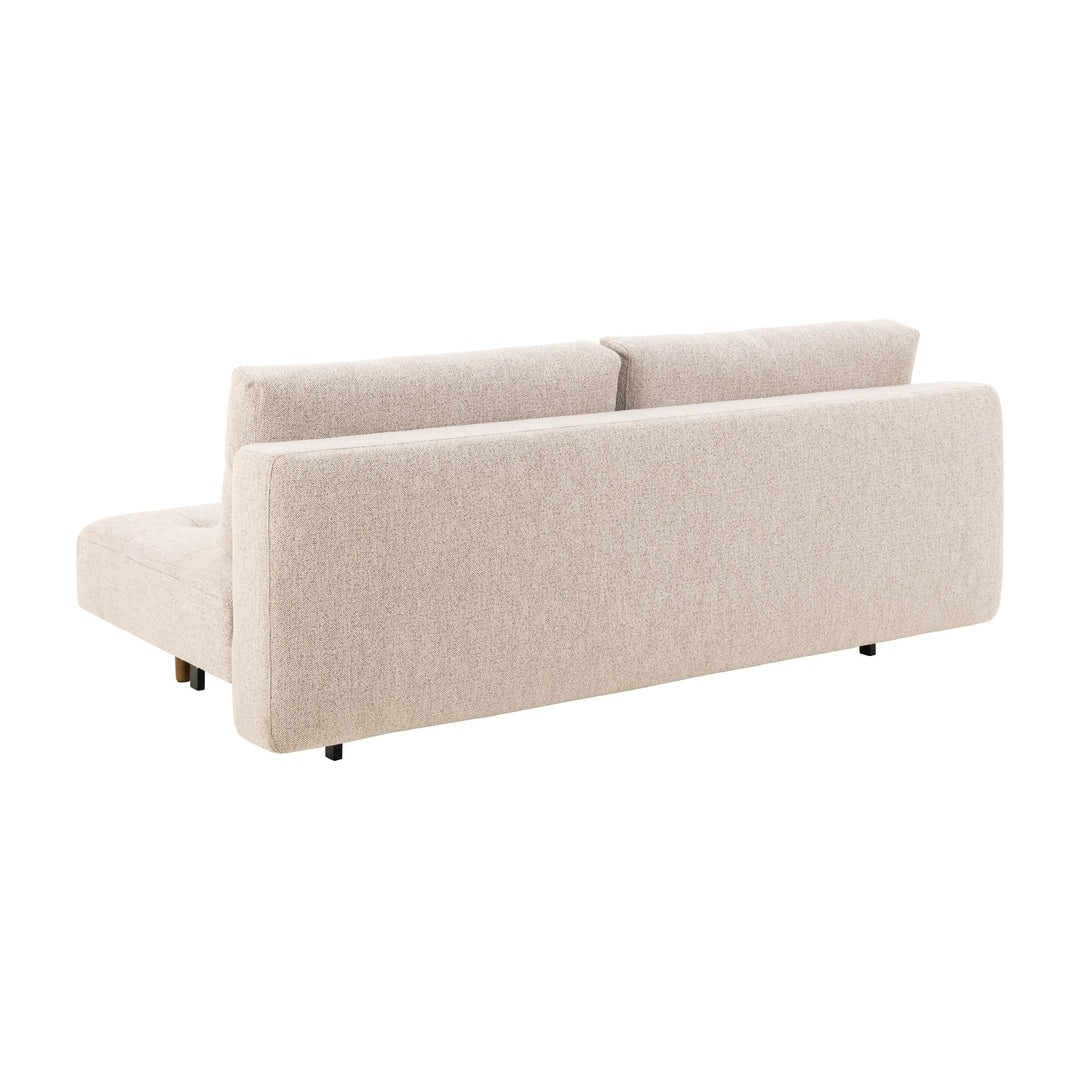 Blain sovesofa i beige bouclé sett bakfra, med tre- og metallben