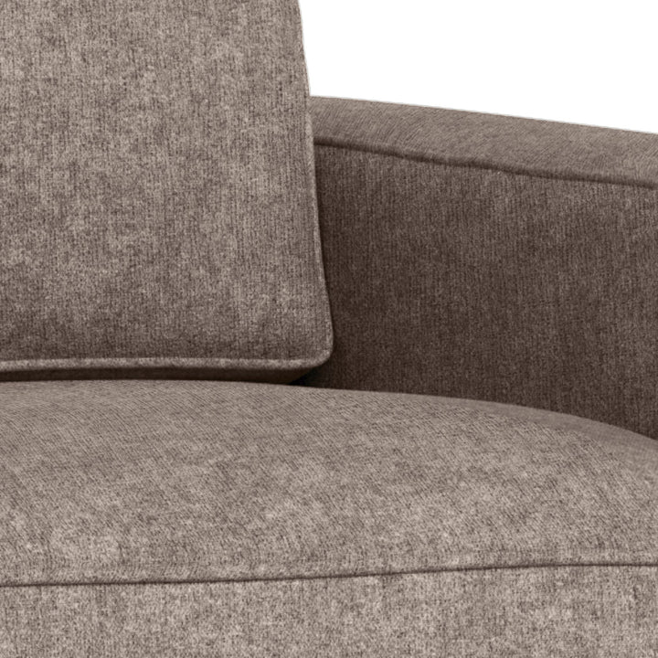 Vento sovesofa i gråbrun chenille, nærbilde av ryggpute og sete