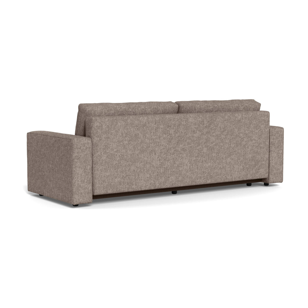 Vento sovesofa i gråbrun chenille, sett skrått bakfra mot hvit bakgrunn