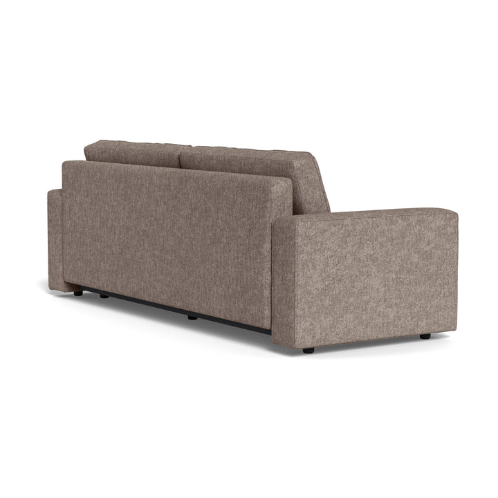 Vento sovesofa i gråbrun chenille, sett fra siden og bak mot hvit bakgrunn