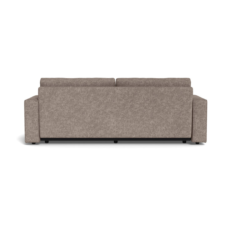 Vento sovesofa i gråbrun chenille, sett rett bakfra mot hvit bakgrunn
