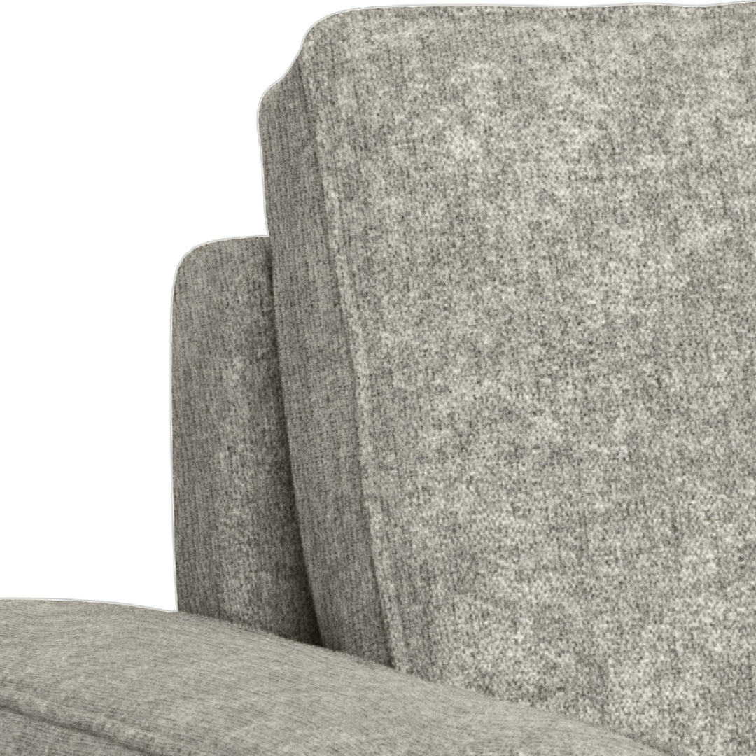 Vento sovesofa i lys grå chenille, nærbilde av rygg og armlene