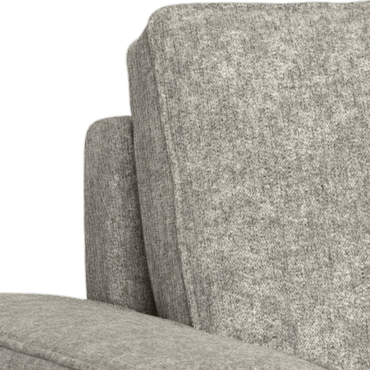 Vento sovesofa i lys grå chenille, nærbilde av rygg og armlene