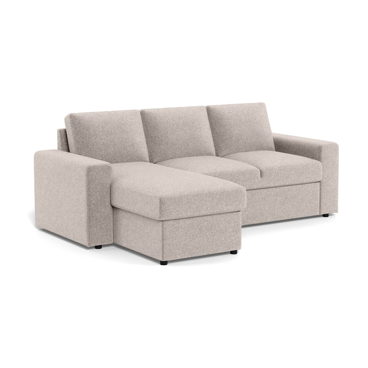 Conan sovesofa i sandfarget stoff med sjeselong