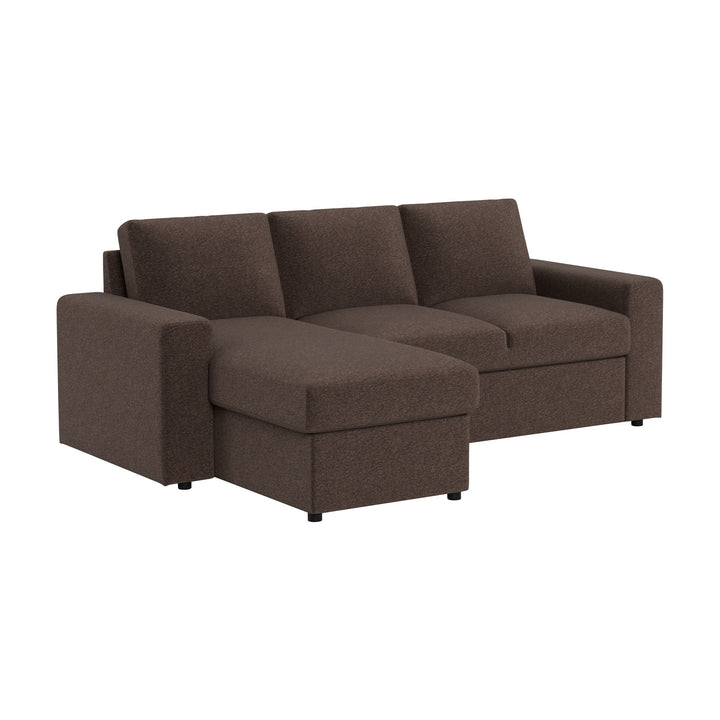Conan sovesofa i mørk brun stoff med sjeselong