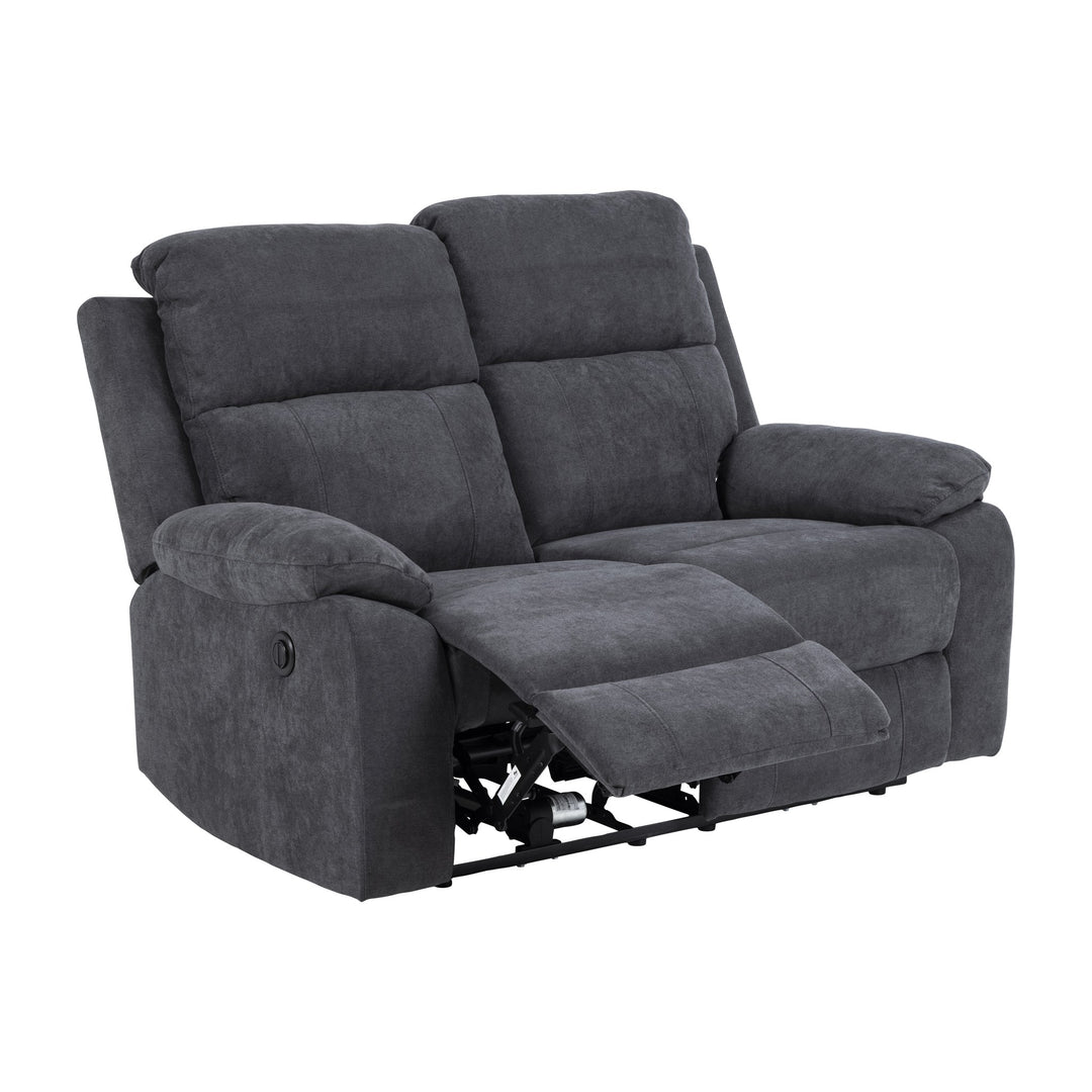 Mora reclinersofa i mørk grå, 2-seter med utfelt fotstøtte.
