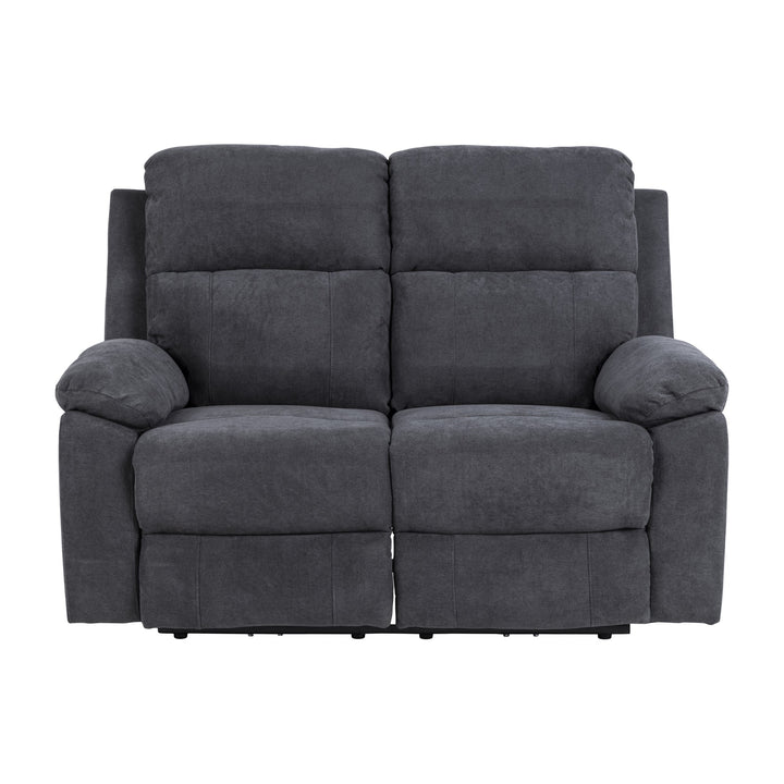 Mora reclinersofa i mørk grå, 2-seter sett forfra.