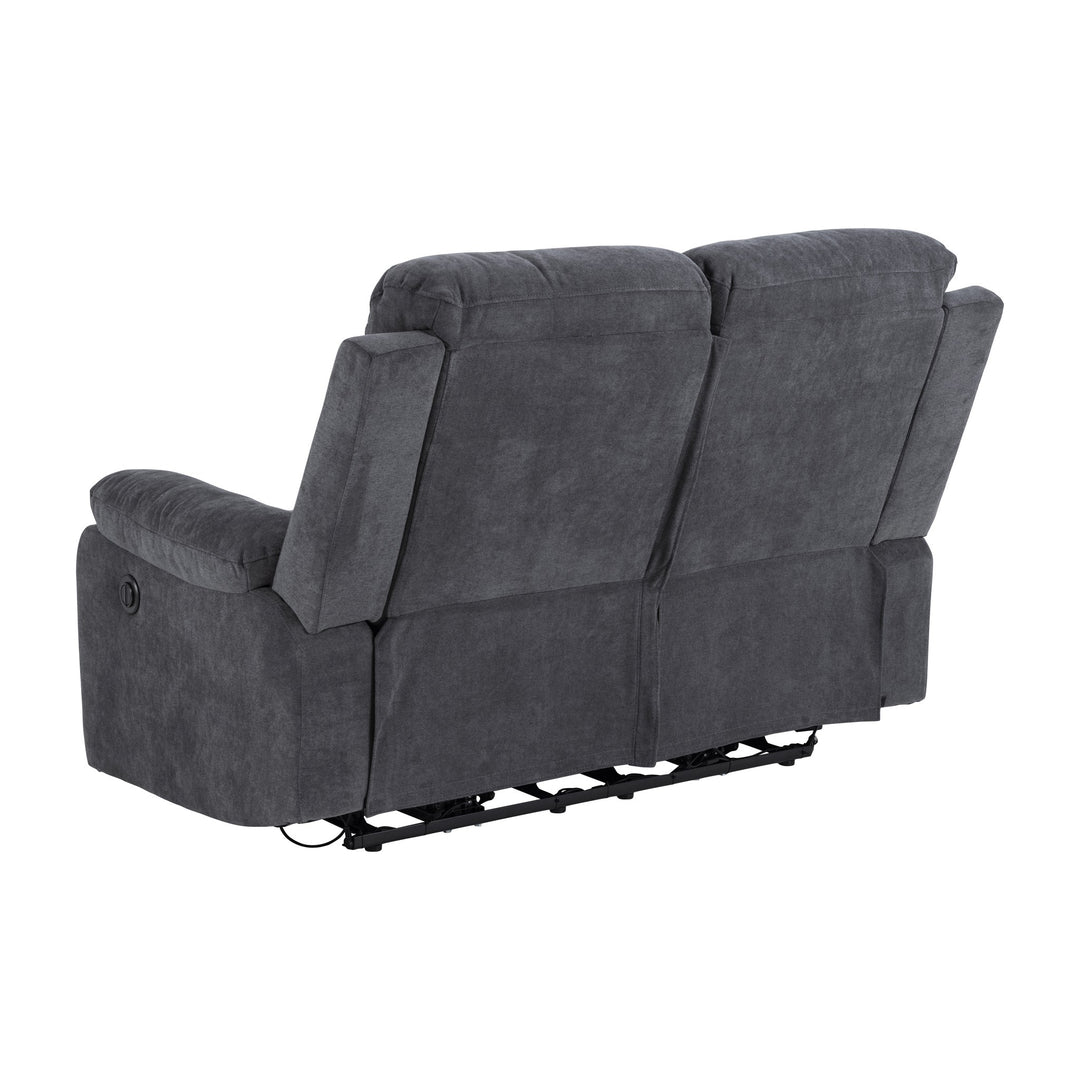 Mora reclinersofa i mørk grå, 2-seter sett bakfra.
