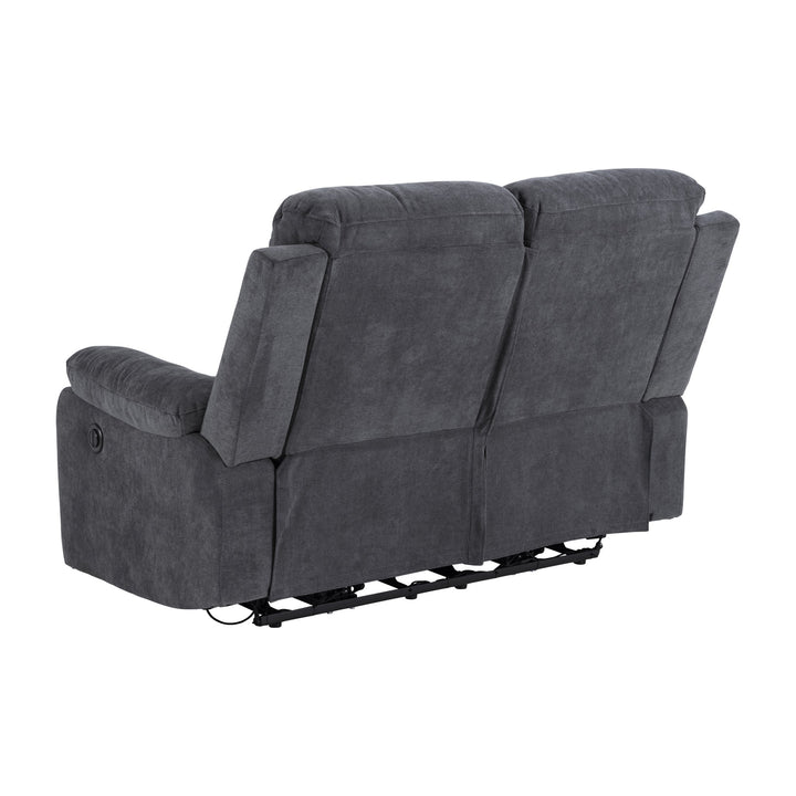 Mora reclinersofa i mørk grå, 2-seter sett bakfra.