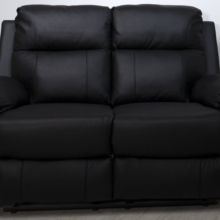 Mora reclinersofa i sort hud/PU, 2-seter sett forfra