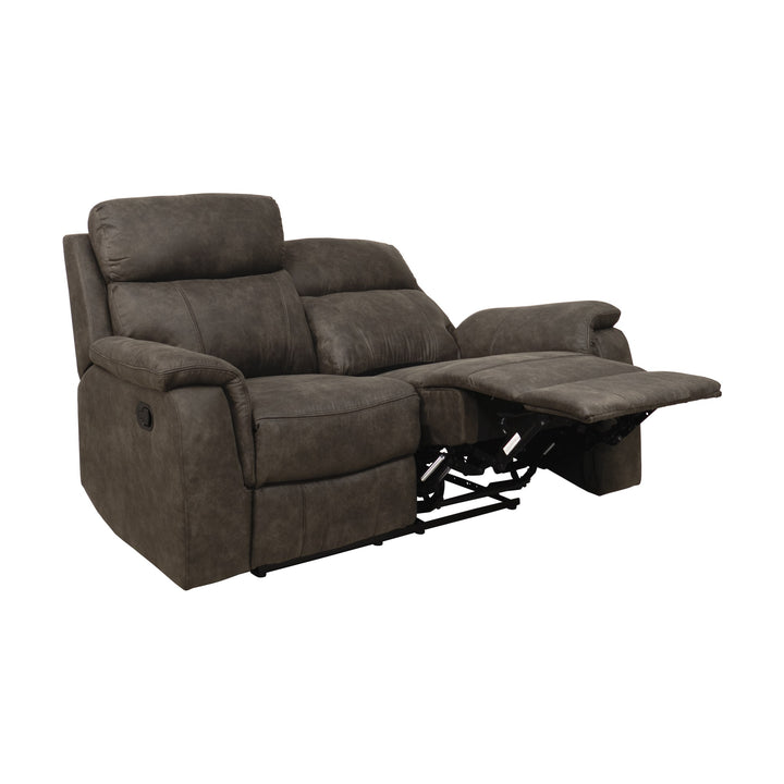 Mayfield sofa i brunt mikrofiberstoff, 2-seter med utfelt fotstøtte sett fra siden